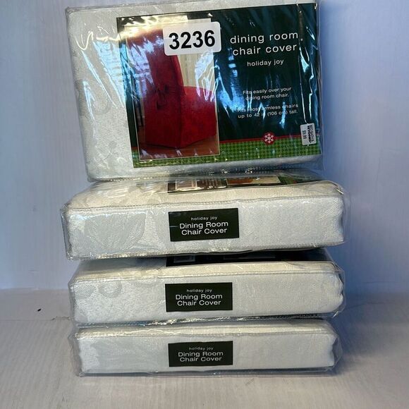 New Dining Room Chair Cover White "Holiday Joy" Bed Bath and Beyond set of 4 - Picture 1 of 4